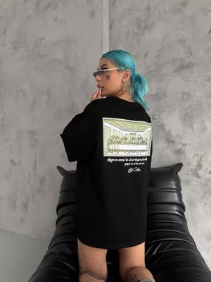 Modaurul Unisex Baskılı Oversize T-Shirt - Siyah