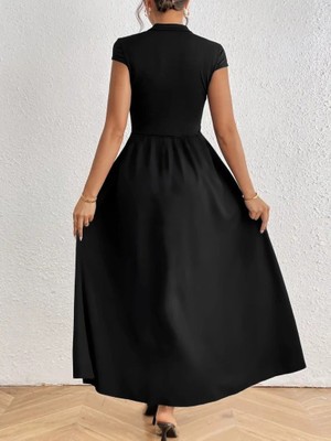 Modaurul Kadın Kısa Kollu Yarı Balıkçı Yaka Viskon Elbise