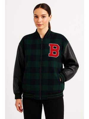 Modaurul Kolları Suni Deri Içi Astarlı Oduncu Kolej Içi Ceket - Haki