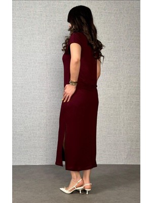 Modaurul Kadın Kısa Kollu Yakalı Yandan Yırtmaçlı Viskon Iki Iplik Elbise