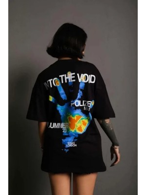 Modaurul Unisex Bisiklet Yaka Baskılı Oversize T-Shirt - Siyah