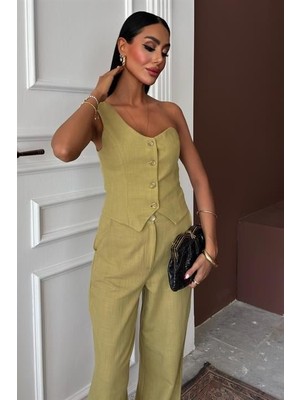Modaurul Tek Omuz Büstiyer Plazzo Pantolon Viscon Takım 10159