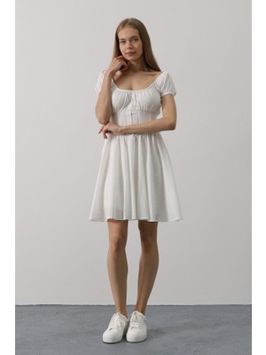 Modaurul Beli Korseli Mini Elbise - Beyaz