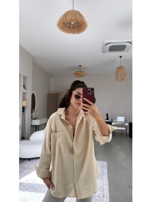 Modaurul Kadın Tek Cepli Over Size Ketem Gömlek