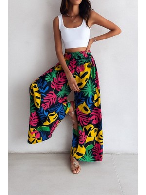 Modaurul Kadın Yüksek Bel Lastikli Desenli Süprem Pantolon