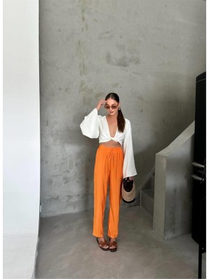 Modaurul Bel Lastik Detaylı Modal Kumaş Pantolon - Orange