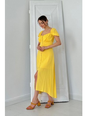 Modaurul Sarı Prenses Yaka Elbise