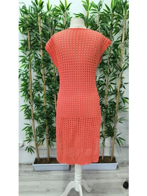 Modaurul Kadın Sıfır Kol V Yaka Yanı Derin Yırtmaçlı Midi Boy Triko Elbise