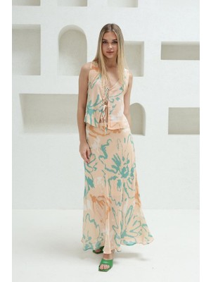 Modaurul Bağcıklı Bluzlu Etek Takım - Pudra