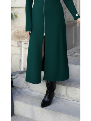 Modaurul Kadın Uzun Kollu Önden Fermuarlı Ithal Krep Elbise