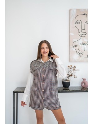 Modaurul Mavi Kazayağı Desenli Yelek ve Şort Takım