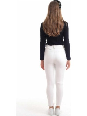 Modaurul Beyaz Taş Işlemeli Deri Tayt