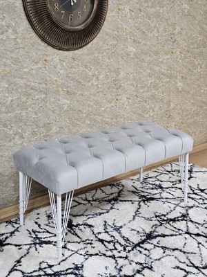 Sevinç Mobilya Beyaz Boyalı Tel Ayaklı 90 cm Puf Bench - Puf - Bench - Kasalı Oturak - Oturak - Yatak Ucu Puf