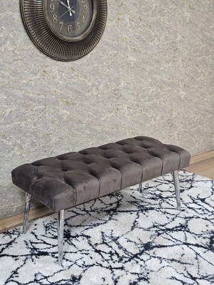 Sevinç Mobilya Krom Kaplama Sivriltme Ayaklı 90 cm Puf Bench - Puf - Bench - Kasalı Oturak - Oturak - Yatak Ucu Puf