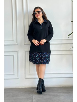Etek ve Yaka Pazen Detaylı Sweat Elbise