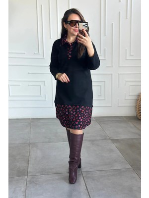 Etek ve Yaka Pazen Detaylı Sweat Elbise
