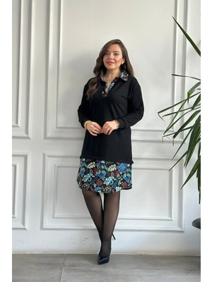 Etek ve Yaka Pazen Detaylı Sweat Elbise