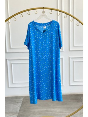 V Yaka Desenli Viscon Elbise