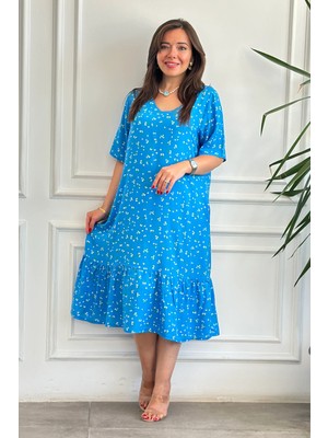 Yanları Cep Detaylı Etek Ucu Fırfırlı Kısa Kol Viscon Elbise