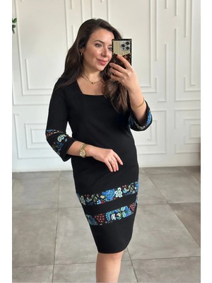 Etek ve Kol Pazen Detaylı Pamuk Elbise
