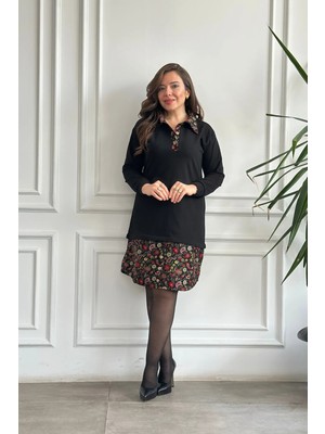 Etek ve Yaka Pazen Detaylı Sweat Elbise