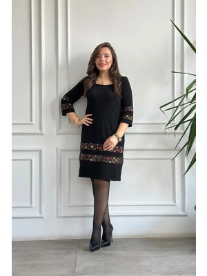 Etek ve Kol Pazen Detaylı Pamuk Elbise