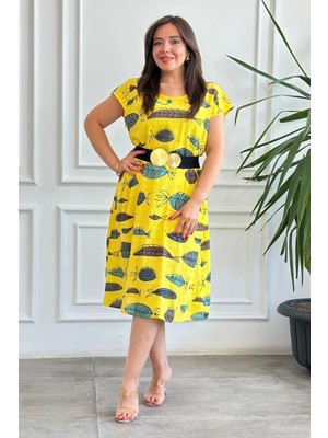 Ithal Balık Desen Kısa Kollu Pamuk Elbise