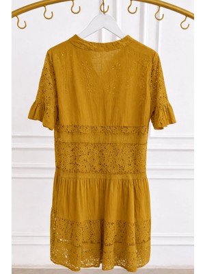 Dantelli Kısa Kol Pamuk Elbise