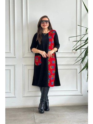 Cep ve Yan Şerit Pazen Detaylı Pamuk Elbise