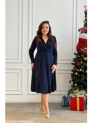 Ön Düğümlü Taşlı Elbise