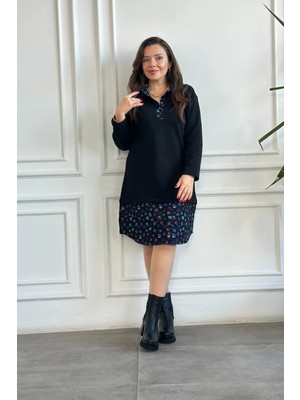 Etek ve Yaka Pazen Detaylı Sweat Elbise