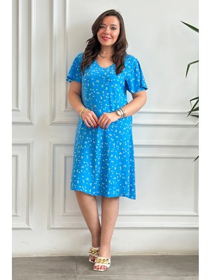 Melek Kol V Yaka Desenli Viscon Elbise