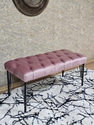 Sevinç Mobilya Siyah Boyalı Tel Ayaklı 90 cm Puf Bench - Puf - Bench - Kasalı Oturak - Oturak - Yatak Ucu Puf