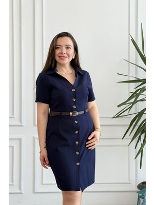 Düğmeli Kendinden Kemerli Elbise