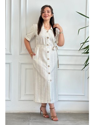 Önden Düğmeli Gömlek Yaka Elbise