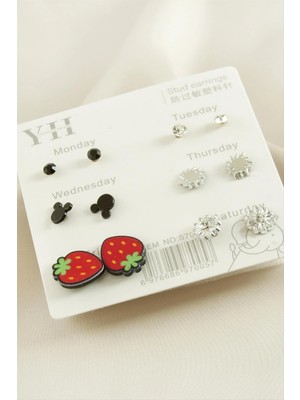 Pileli Store 12 Adet Çilek Metal Taşlı Küpe