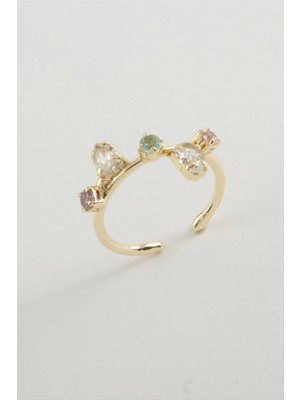 Pileli Store Oval Renkli Taşlı Yüzük