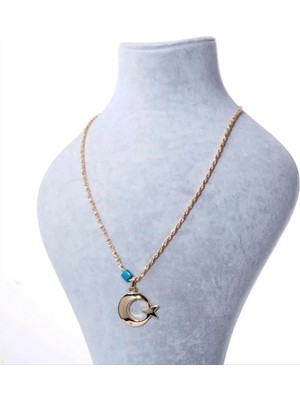 Pileli Store Ay Yıldız Figürlü Kolye