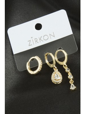 Pileli Store 3 Adet Damla Zirkon Taşlı Küpe