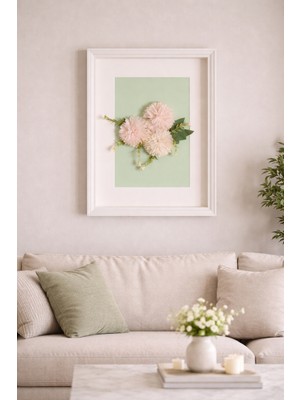 Deslorsque Üç Boyutlu El Yapımı Krizantem Çerçeve - Lüks Dekoratif Duvar Sanatı (30X40 Cm) Solmayan Çiçek