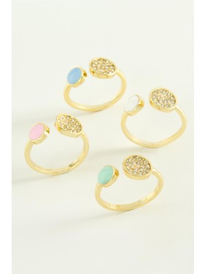 Pileli Store Yuvarlak Taşlı Mineli Eklem Yüzük