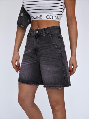 Zeo Basic Füme Denim Mini Şort