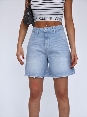 Zeo Basic Kadın Buz Mavi Jean Şort