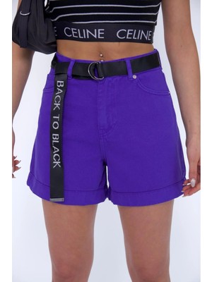 Zeo Basic Duble Paça Mor Kemerli Şort