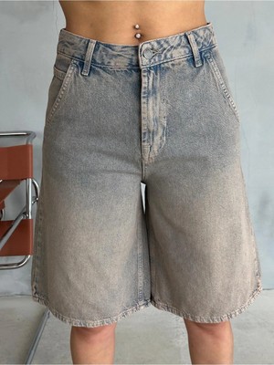 Zeo Basic Bermuda Şort Tint Yıkamalı