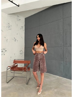 Zeo Basic Leopar Desenli Uzun Şort
