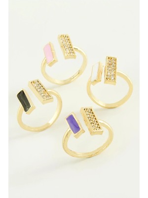 Pileli Store Dikdörtgen Taşlı Mineli Eklem Yüzük