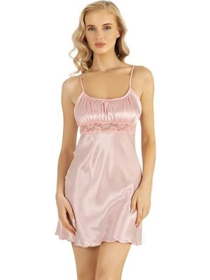 Pileli Store  Somon Kısa Saten Gecelik 8208