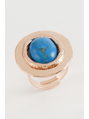 Pileli Store Oval Turkuaz Taşlı Yüzük