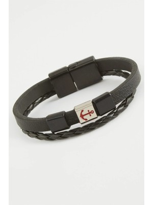 Pileli Store Çapa Kaliteli Mıknatıslı Suni Deri Bileklik